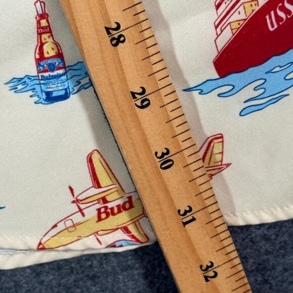 Rsvlts Budweiser Kunuflex Short Sleeve Button Shirt Cream Red Vacation Sz Large - Picture 9 of 11